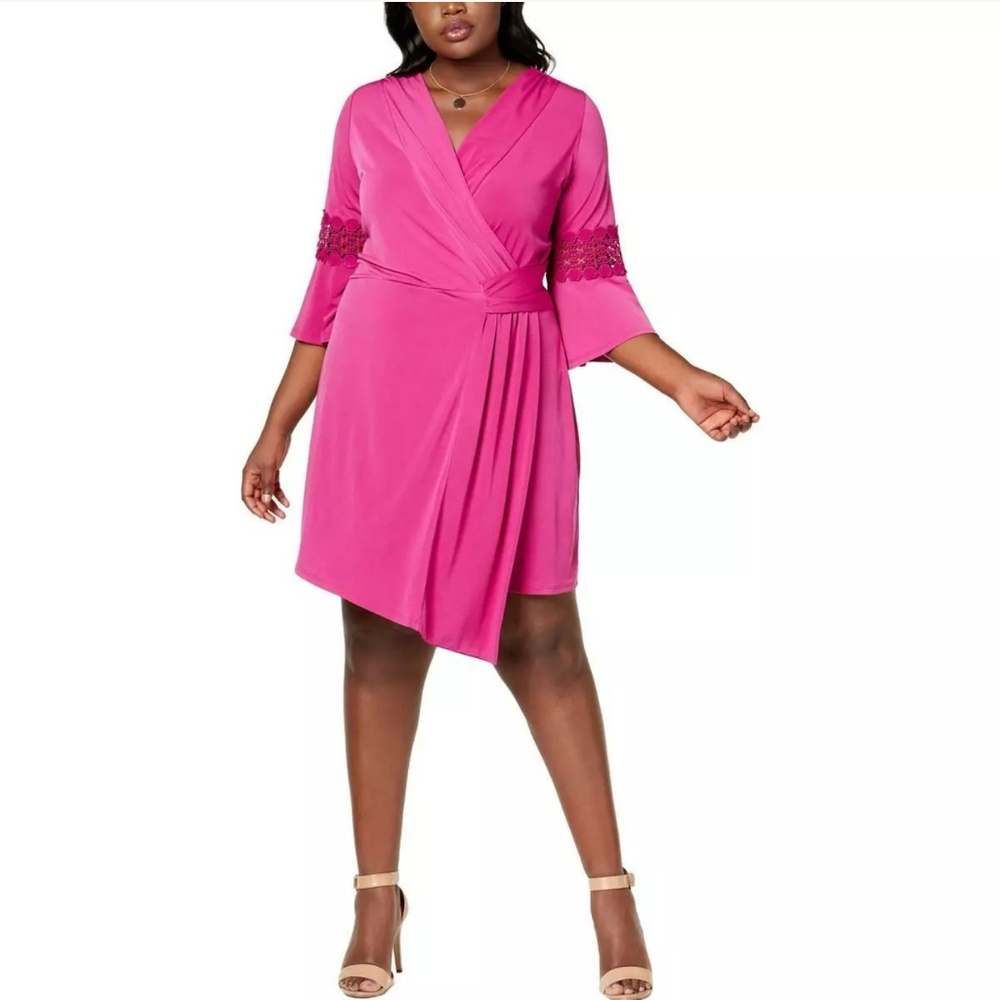 NY COLLECTION pink jersey knit & lace wrap dress plus size NWT sz 2X